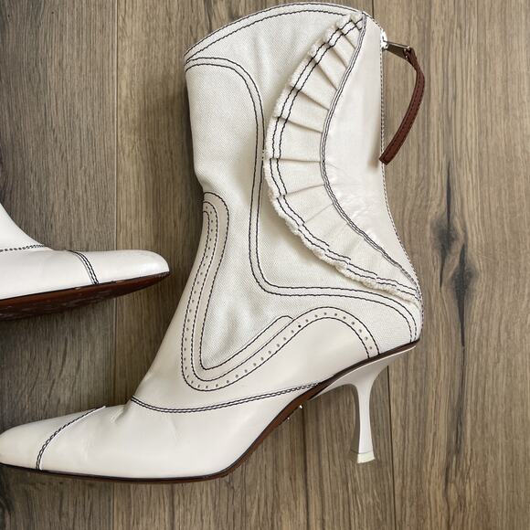 ZIMMERMANN Ivo Ruffle Patchwork Leather Canvas Ankle Boots Size 40 Made in Italy - Picture 2 of 12